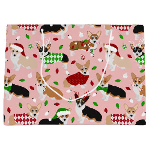 Christmas Corgi Dogs Large Gift Bag