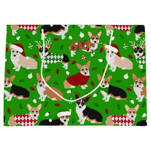 Christmas Corgi Dogs Large Gift Bag