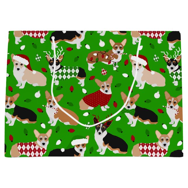 Christmas Corgi Dogs Large Gift Bag (Front)
