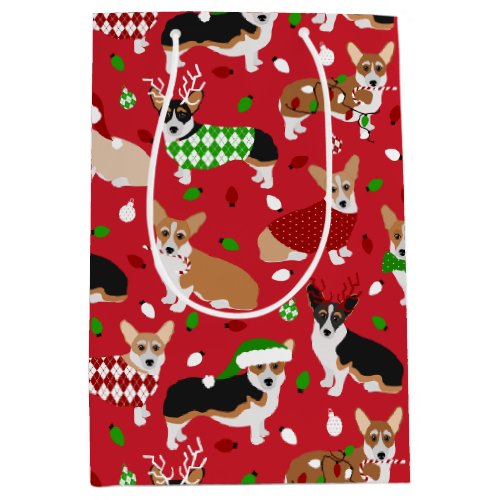 Christmas Corgi Dogs Medium Gift Bag
