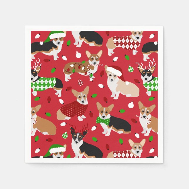 Christmas Corgi Dogs Napkins (Front)