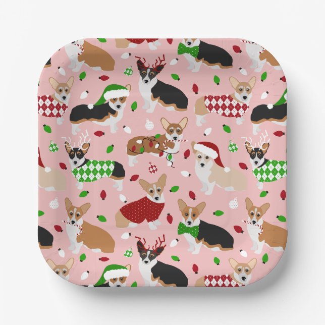 Christmas Corgi Dogs Paper Plates (Front)