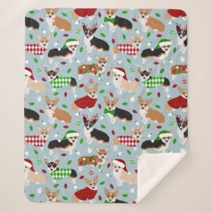 Christmas Corgi Dogs Sherpa Blanket