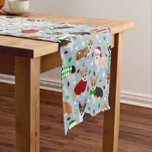 Christmas Corgi Dogs Short Table Runner