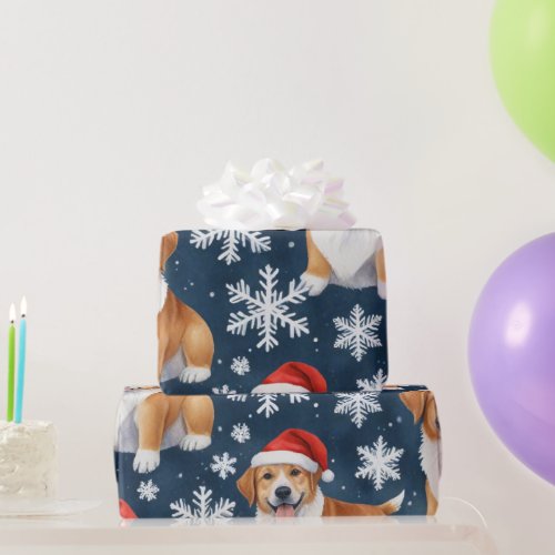 Christmas Corgi Dogs &amp; Snowflakes Holiday Pattern Wrapping Paper