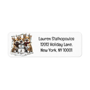 Christmas Corgi Dogs Snowman Label