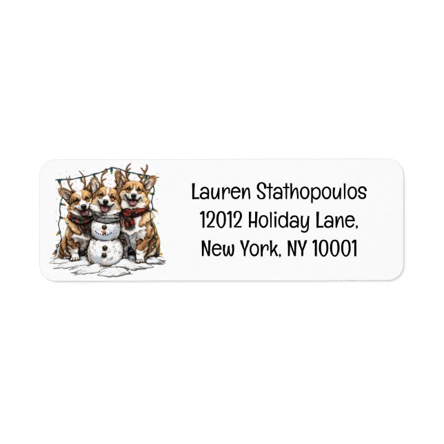 Christmas Corgi Dogs Snowman Label (Front)