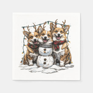 Christmas Corgi Dogs Snowman Napkins