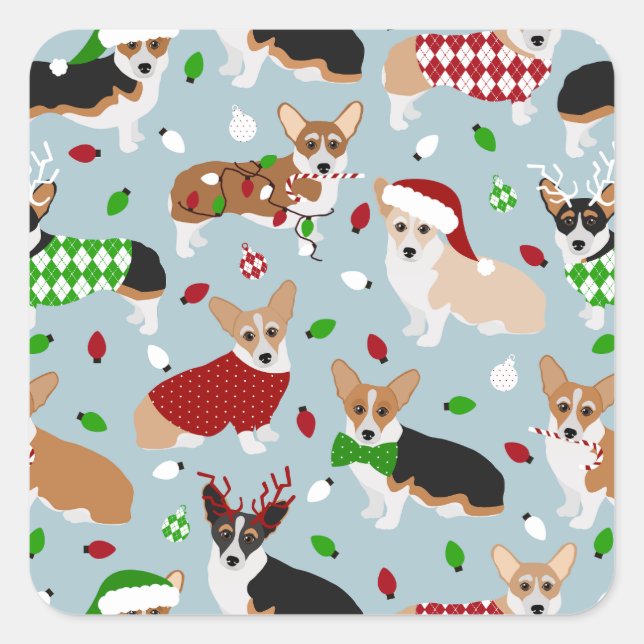 Christmas Corgi Dogs Square Sticker (Front)