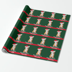 Christmas Corgi in Santa Hat Cute Custom Green Wrapping Paper