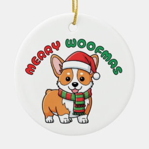 Christmas Corgi Ornament: Merry Woofmas Ceramic Ornament