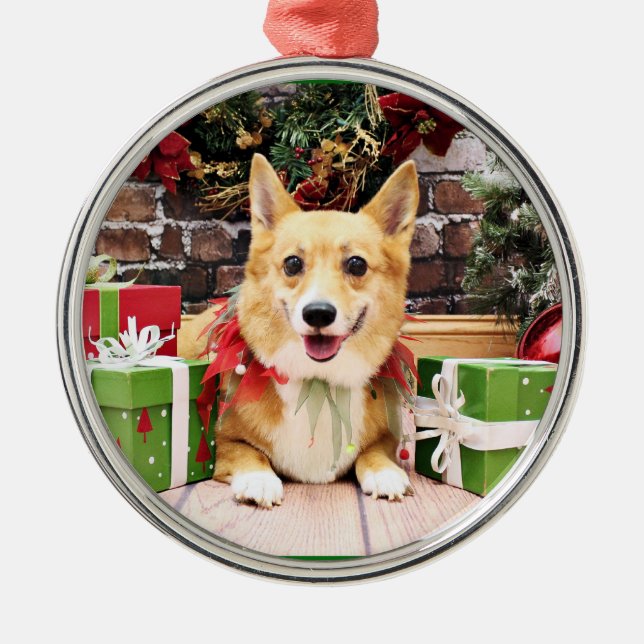 Christmas - Corgi - Pancake Metal Ornament (Front)
