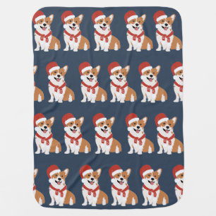 Christmas Corgi Santa - Sophisticated Winter Navy Baby Blanket
