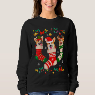 Christmas Corgi Sock Xmas Reindeer Santa ELF Dog Sweatshirt