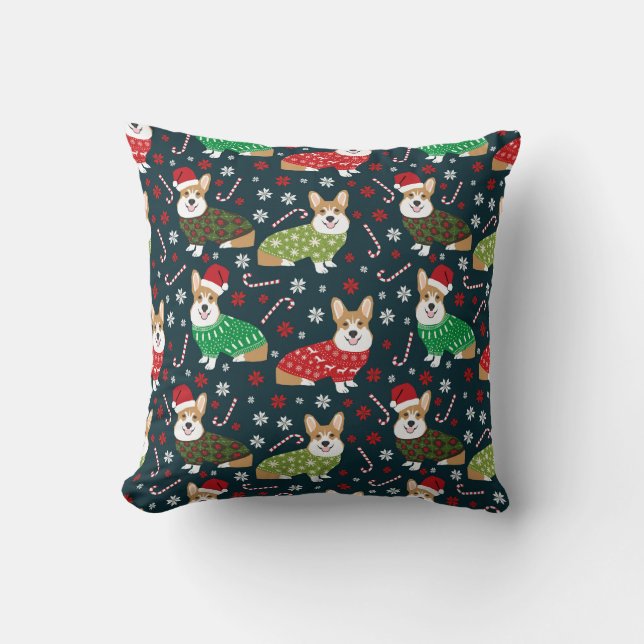 Christmas Corgi Throw pillow - xmas christmas dog (Front)