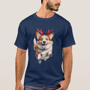 Christmas Corgi with Reindeer antlers T-Shirt