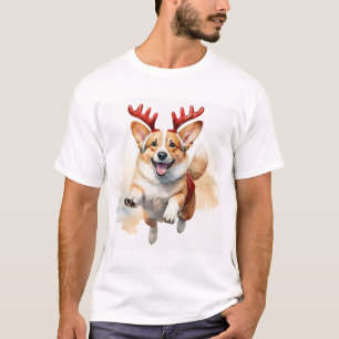 Christmas Corgi with Reindeer antlers T-Shirt
