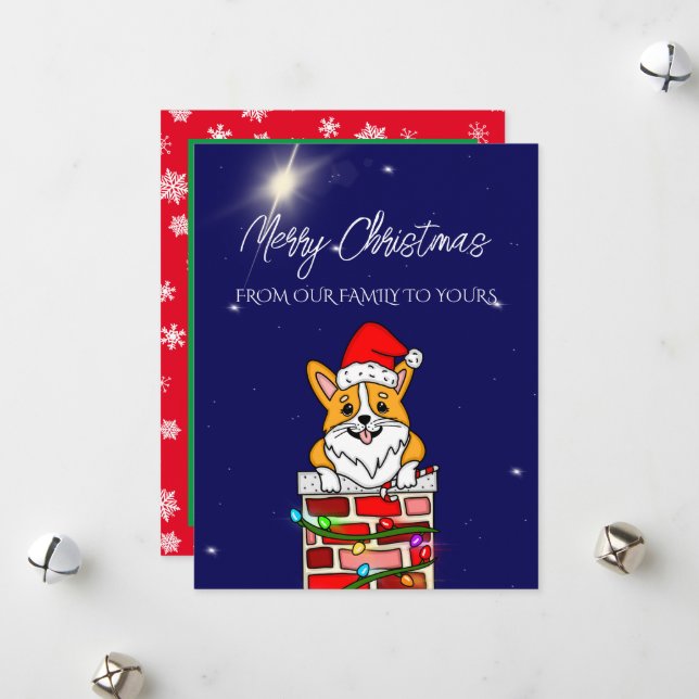 Christmas Corgi with Santa Hat Personalized Holiday Card (Front/Back In Situ)