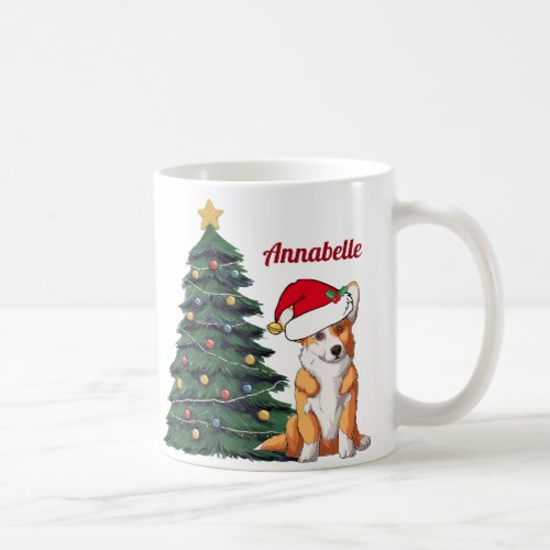 Christmas Corgi with Tail Santa Hat Personalized Coffee Mug