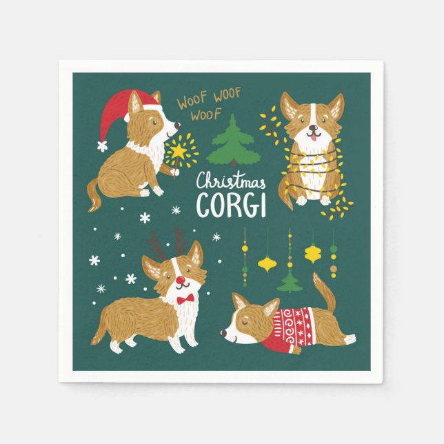 Christmas Corgi | Woof Woof Woof Napkins (Front)