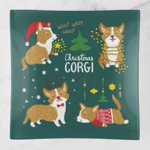 Christmas Corgi   Woof Woof Woof Trinket Tray