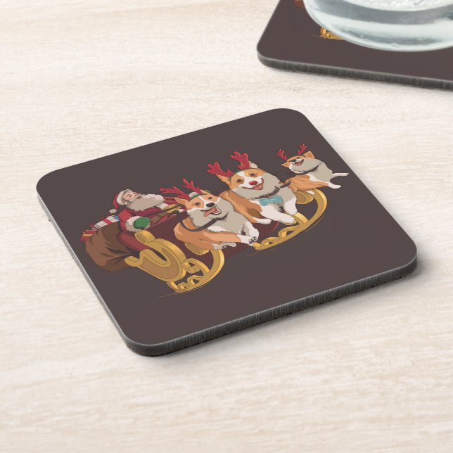 Christmas corgis beverage coaster (Left Side)