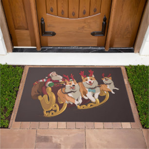 Christmas corgis doormat