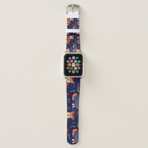 Christmas Corgis Festive Vintage Illustration Apple Watch Band