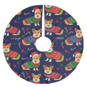 Christmas Corgis: Festive Vintage Illustration. Brushed Polyester Tree Skirt