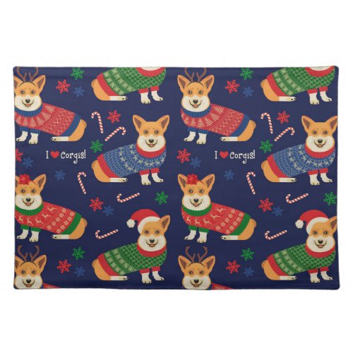 Christmas Corgis Festive Vintage Illustration Cloth Placemat