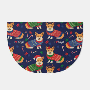 Christmas Corgis: Festive Vintage Illustration. Doormat