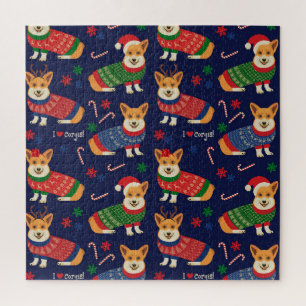 Christmas Corgis: Festive Vintage Illustration. Jigsaw Puzzle
