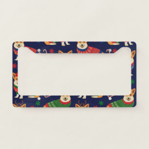 Christmas Corgis: Festive Vintage Illustration. License Plate Frame