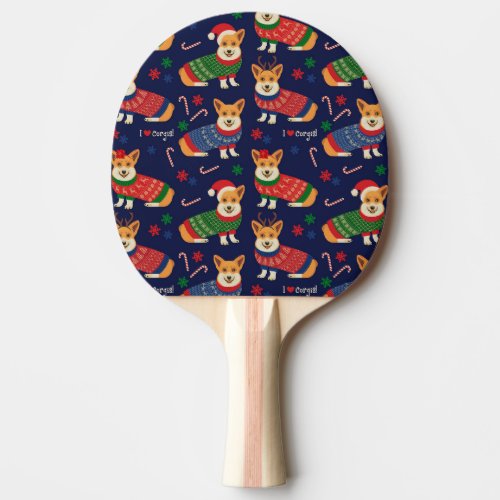 Christmas Corgis Festive Vintage Illustration Ping Pong Paddle