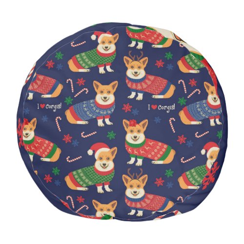 Christmas Corgis Festive Vintage Illustration Pouf