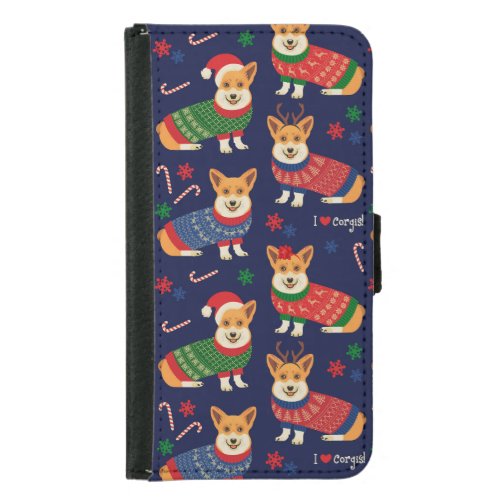 Christmas Corgis Festive Vintage Illustration Samsung Galaxy S5 Wallet Case