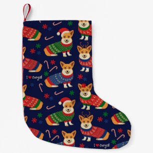 Christmas Corgis: Festive Vintage Illustration. Small Christmas Stocking