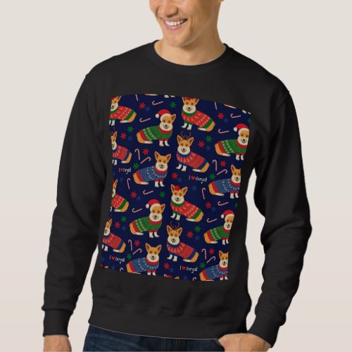 Christmas Corgis Festive Vintage Illustration Sweatshirt