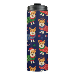 Christmas Corgis: Festive Vintage Illustration. Thermal Tumbler
