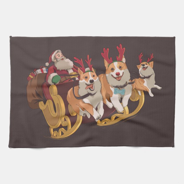 Christmas corgis kitchen towel (Horizontal)