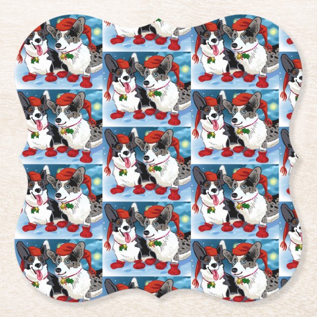 Christmas Corgis Paper Coaster (Front)