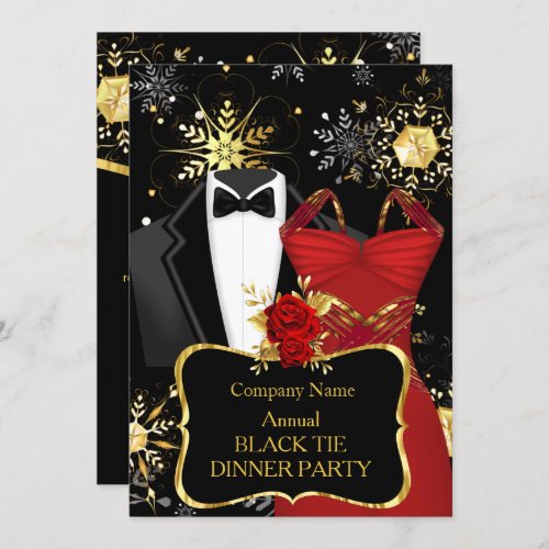 Christmas Corporate Black Tie Dinner Party Red Invitation