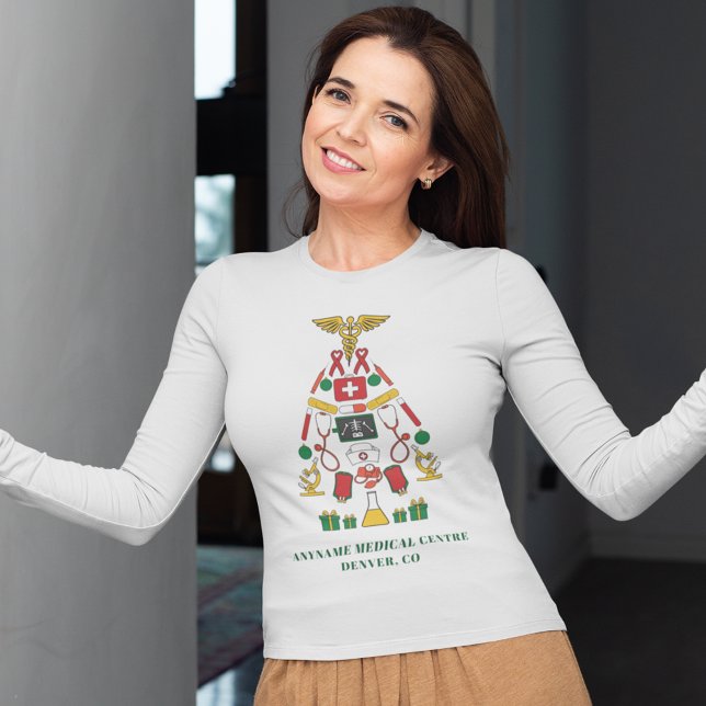 Christmas Corporate Medical Centre Custom Doctor T-Shirt (Medical Profession Christmas Long Sleeves Womens T-shirt)