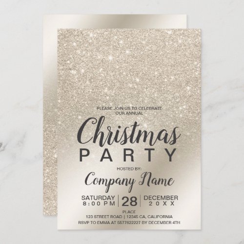 Christmas corporate pearl ivory glitter ombre foil invitation