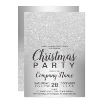 Christmas corporate silver glitter ombre foil invitation