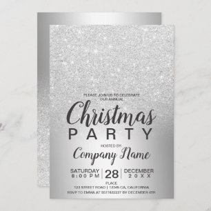 Christmas corporate silver glitter ombre foil invitation
