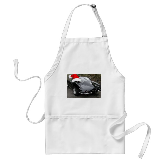 Christmas Corvette Black Split Window Adult Apron (Front)
