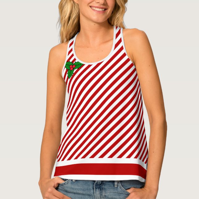 Christmas Costume Elf Red Stripes Tank Top (Front)
