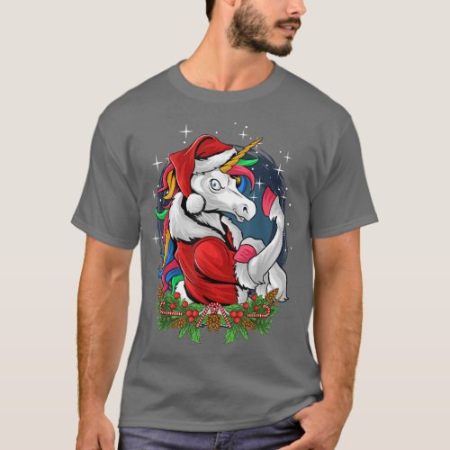 Christmas Costume Xmas PJ Santa Hat Unicorn  T_Shirt