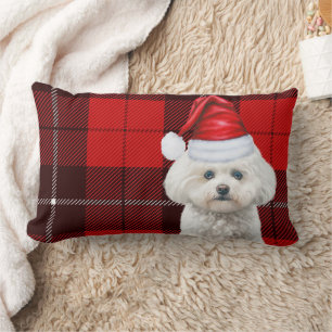 Christmas Coton de Tulear Dog Red Holiday Plaid Lumbar Pillow
